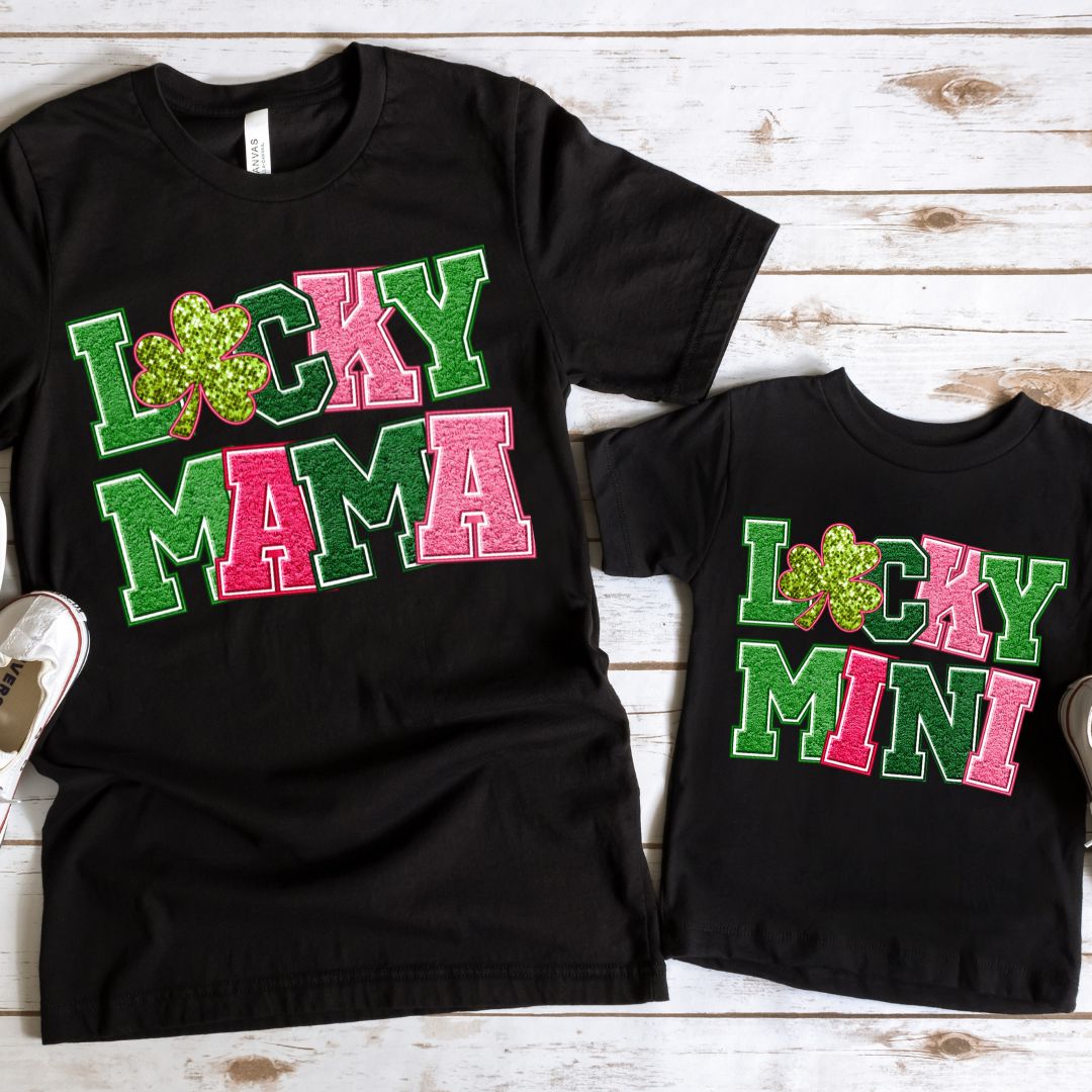 "Lucky Mama" Faux Embroidered St. Patrick's Day Shirt