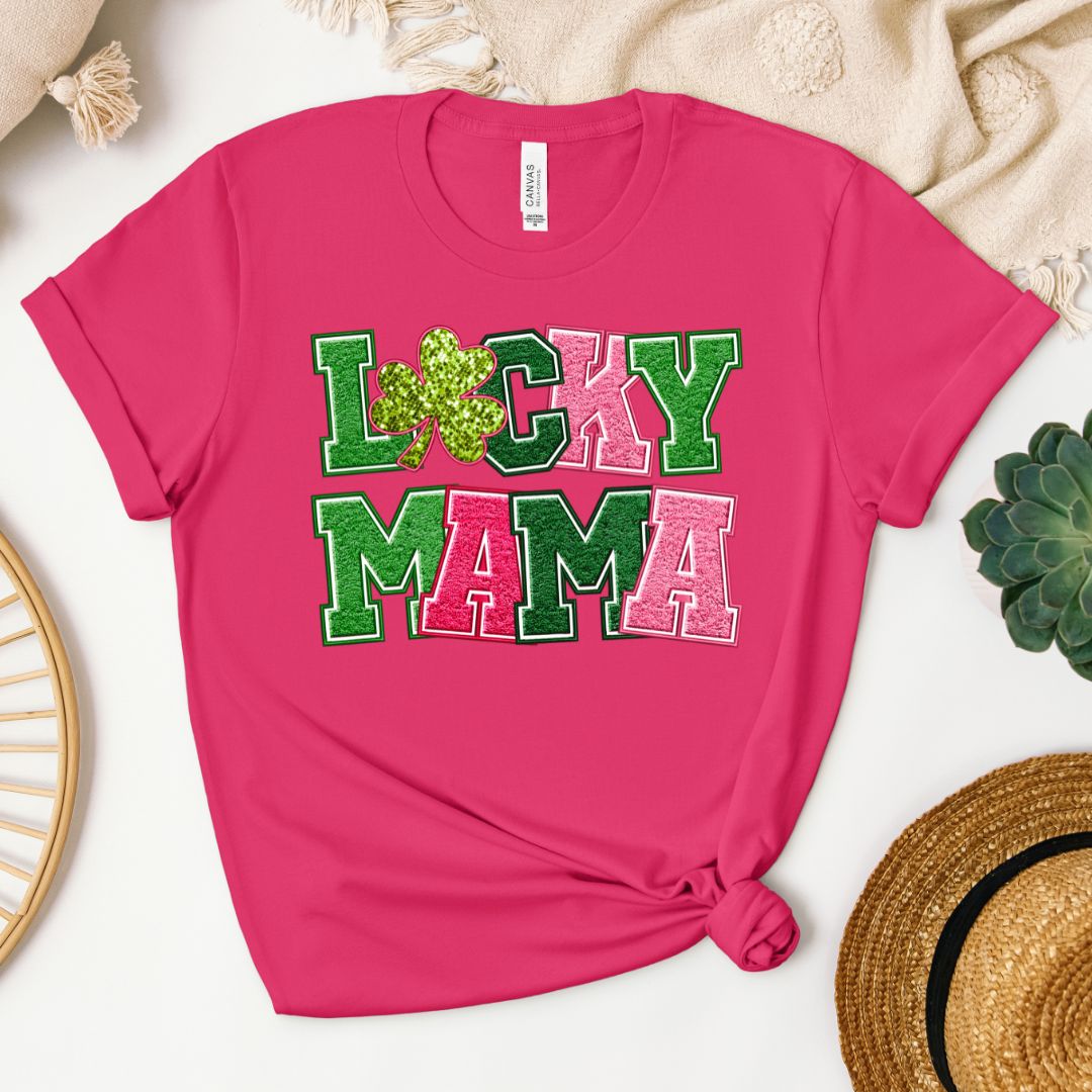 "Lucky Mama" Faux Embroidered St. Patrick's Day Shirt