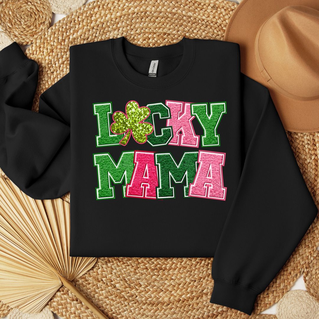 "Lucky Mama" Faux Embroidered St. Patrick's Day Shirt