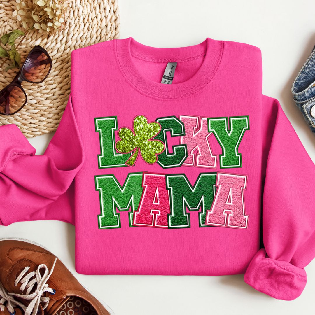 "Lucky Mama" Faux Embroidered St. Patrick's Day Shirt