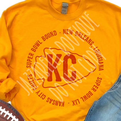 KC Arrowhead Super Bowl Kansas City Chiefs Red Gold Crew