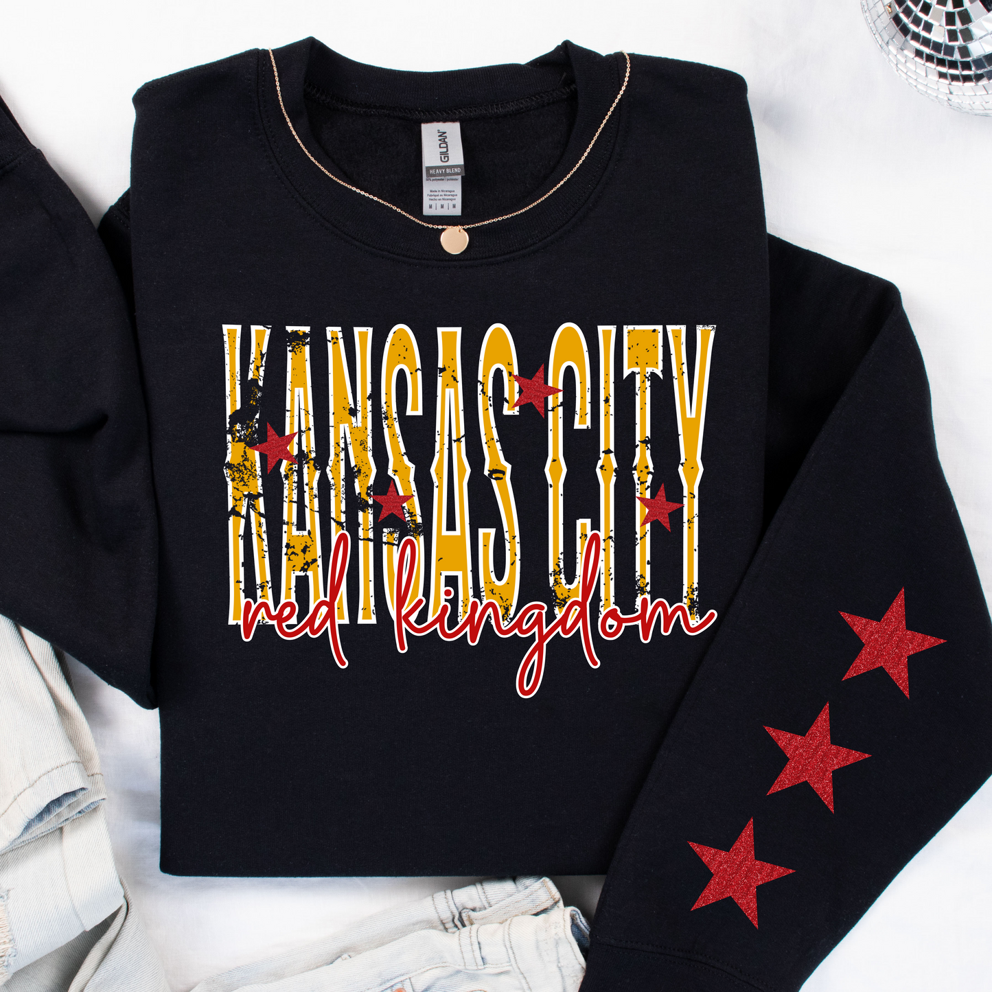 Kansas City Red Kingdom with Star Sleeve Crewneck Sweatshirt