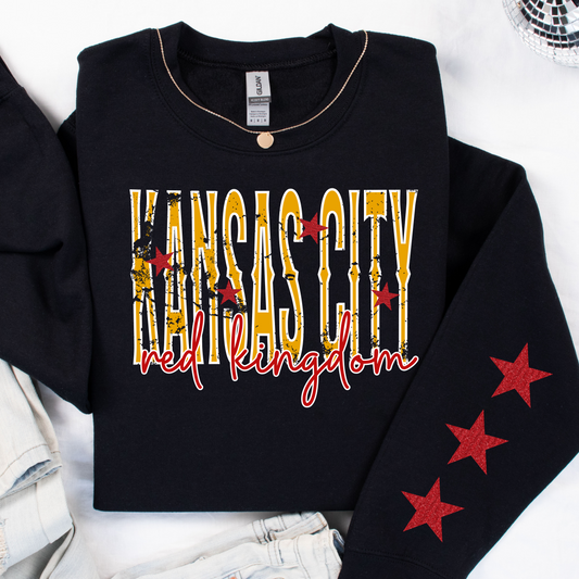 Kansas City Red Kingdom with Star Sleeve Crewneck Sweatshirt