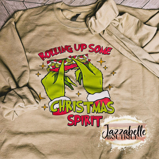 Rolling Up Some Christmas Spirit Grinch Crewneck Sweatshirt