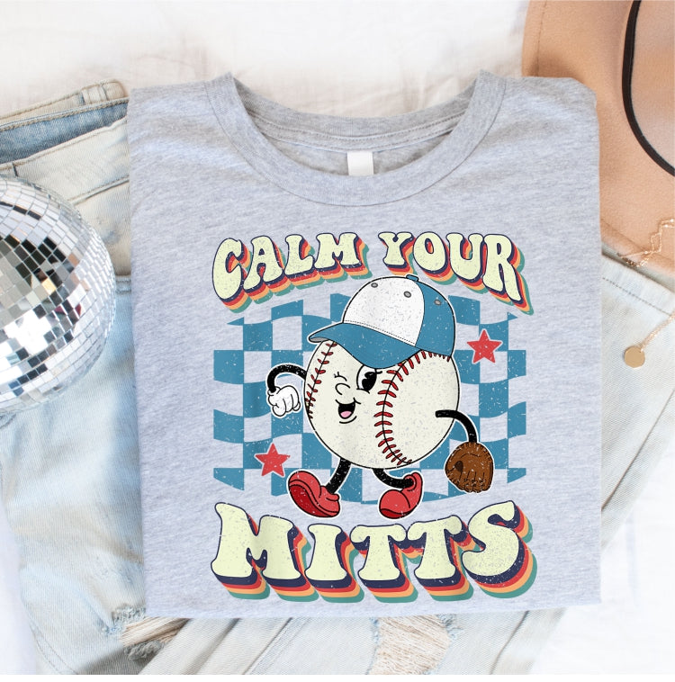 Calm Your Mitts Retro Baseball Tee