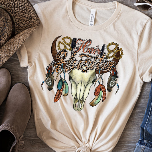 Hair Hustler Cow Skull Tee