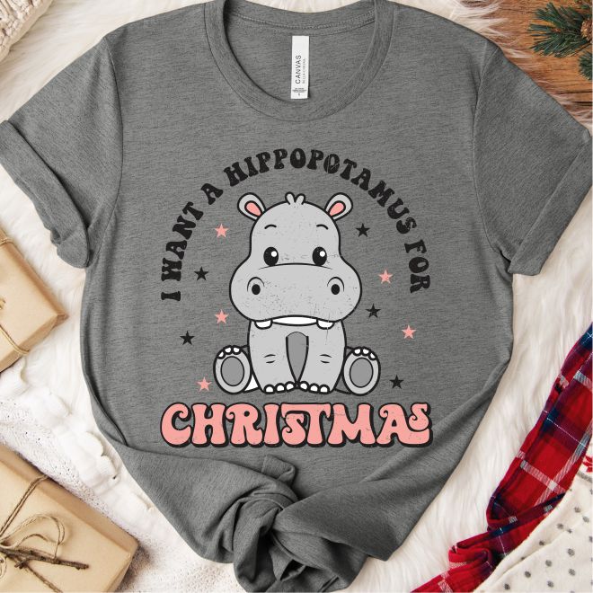 I want a Hippopotamus for Christmas Crewneck Tee Shirt