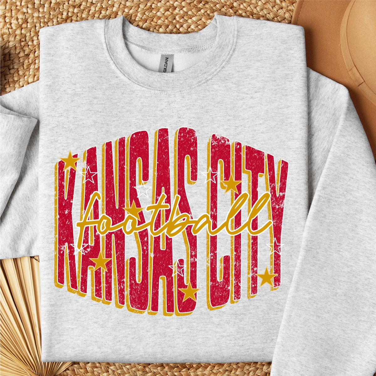 Kansas City Football (Bowed Red Design) Crewneck Sweatshirt