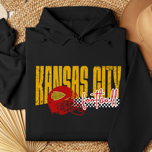 Kansas City Football (Checkered Band) Hoodie Sweatshirt