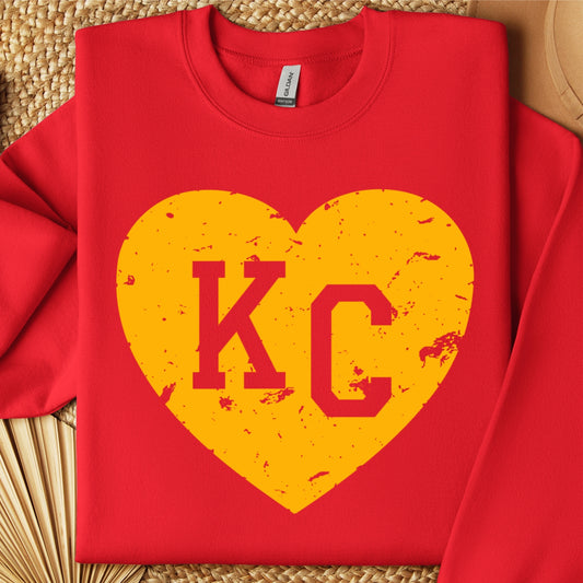 KC Yellow Heart on Red Crew