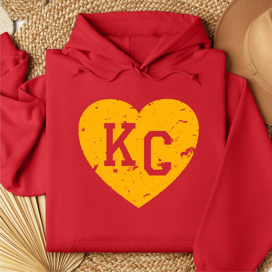 KC Yellow Heart on Red Hoodie