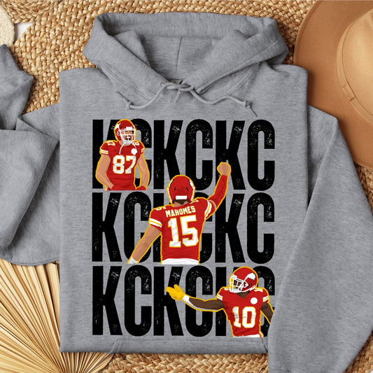 KC Kelce Mahomes Pacheco Grey Hoodie