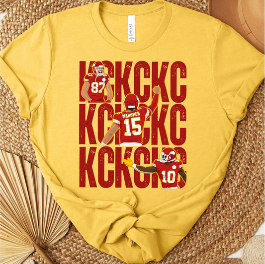 KC Kelce Mahomes Pacheco Yellow Tee