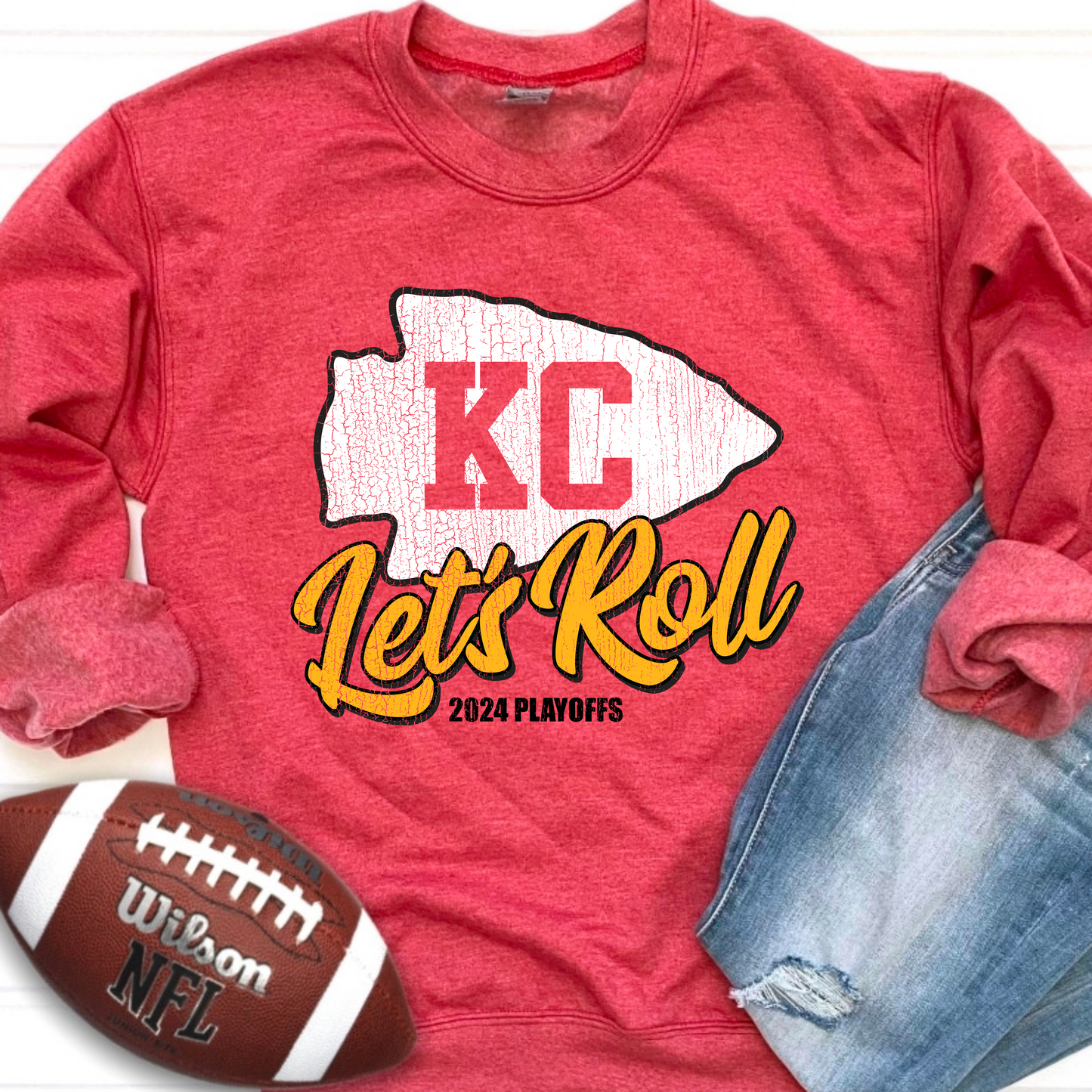 KC Let's Roll Arrowhead 2024 Season Playoffs Post-Season Heather Red Crew