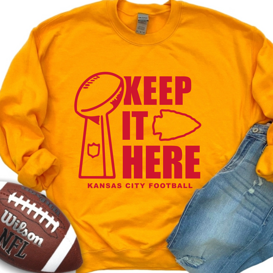 Red on Gold Keep It Here Lombardi Super Bowl Post-Season Playoffs KC Arrowhead Kansas City Chiefs Crew