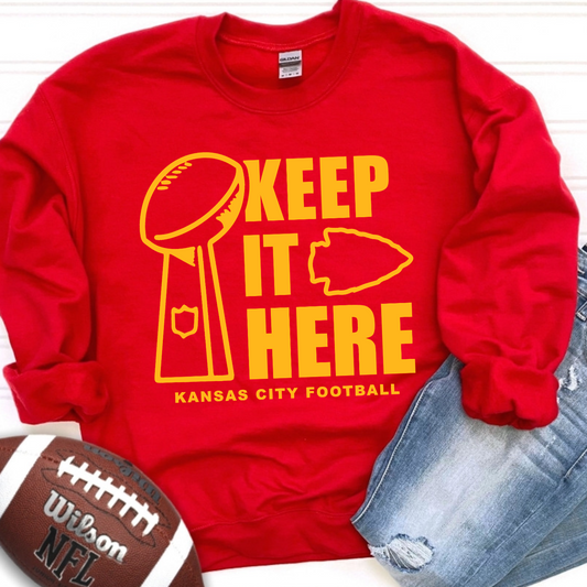 Gold on Red Keep It Here Lombardi Super Bowl Post-Season Playoffs KC Arrowhead Kansas City Chiefs Crew