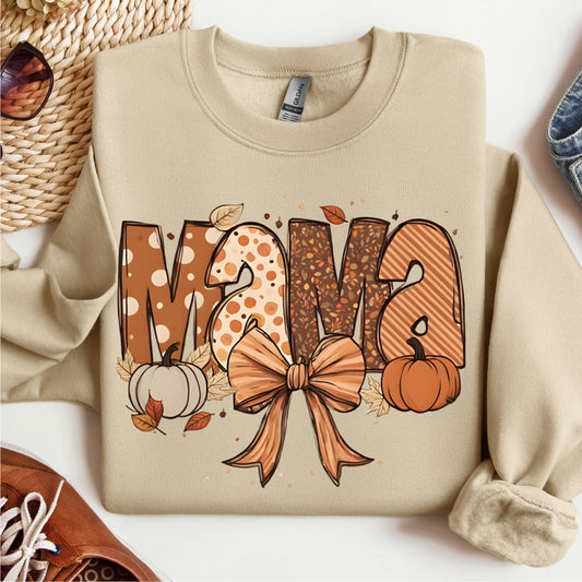 Mama Beige Fall Crewneck Sweatshirt