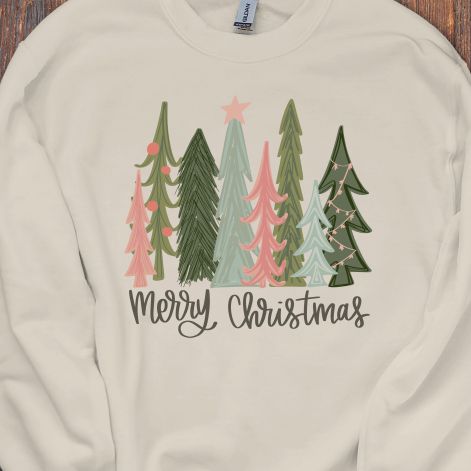 Merry Christmas Sketch Trees Crewneck Sweatshirt