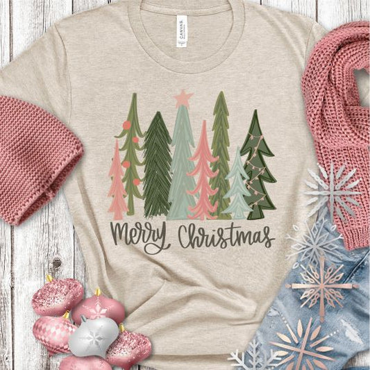 Merry Christmas Sketch Trees Tee