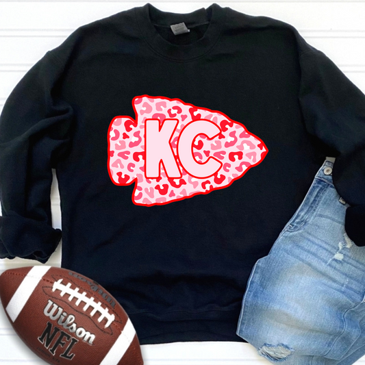 KC Red and Pink Leopard Cheetah Print Arrowhead Kansas City Chiefs Crew Pink Red Black