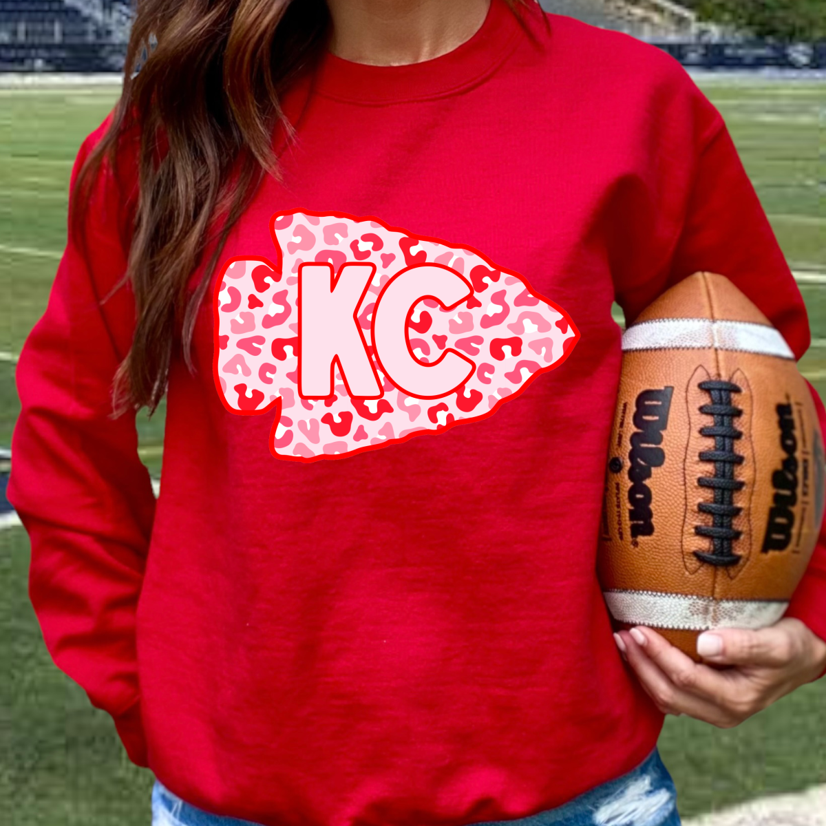 KC Red and Pink Leopard Cheetah Print Arrowhead Kansas City Chiefs Crew Pink Red Black