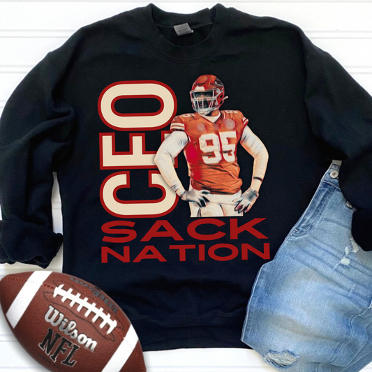 Chris Jones CEO Sack Nation 95 KC Kansas City Chiefs Crewneck