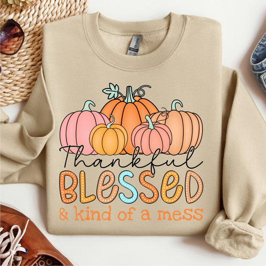 Thankful, Blessed & Kind of a Mess Fall Crewneck Sweatshirt