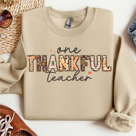 One Thankful Teacher Fall Crewneck Sweatshirt