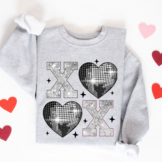 Monochrome XOXO Faux Disco Ball Sweatshirt