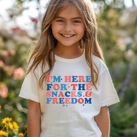 Youth I'm Here for the Snacks and Freedom Tee