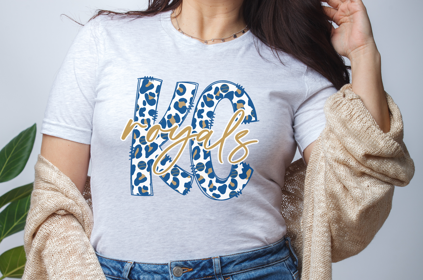 KC Royals Leopard Sketch Baseball T-Shirt